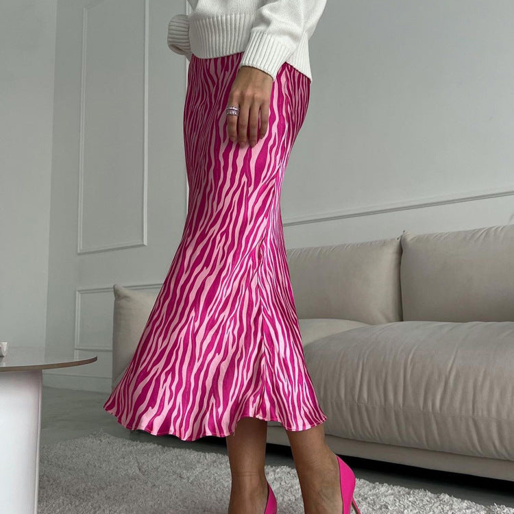 High-Grade French Printed Fishtail A-Line Skirt