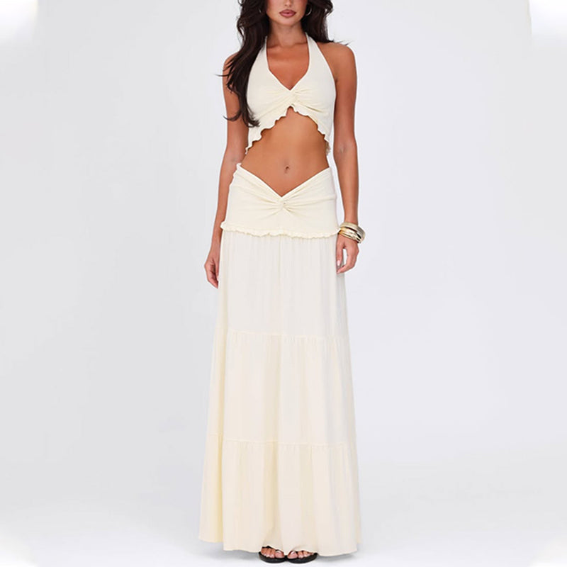 V-Neck Crop Top &amp; Skirt Set