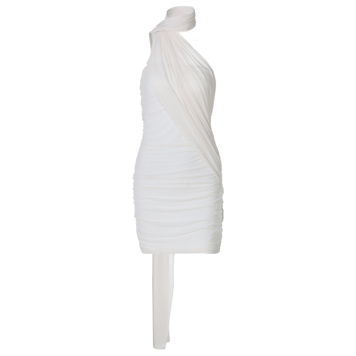Mesh Stitching Ribbon Halter Hip Dress