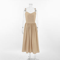 French Cotton Linen High-Waist Maxi Dress