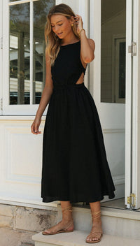 Women Solid Color Sleeveless Round Neck Backless Maxi Dress