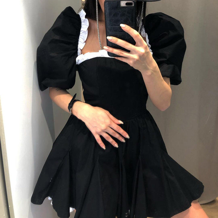 Contrast Square Neck Backless Mini Dress