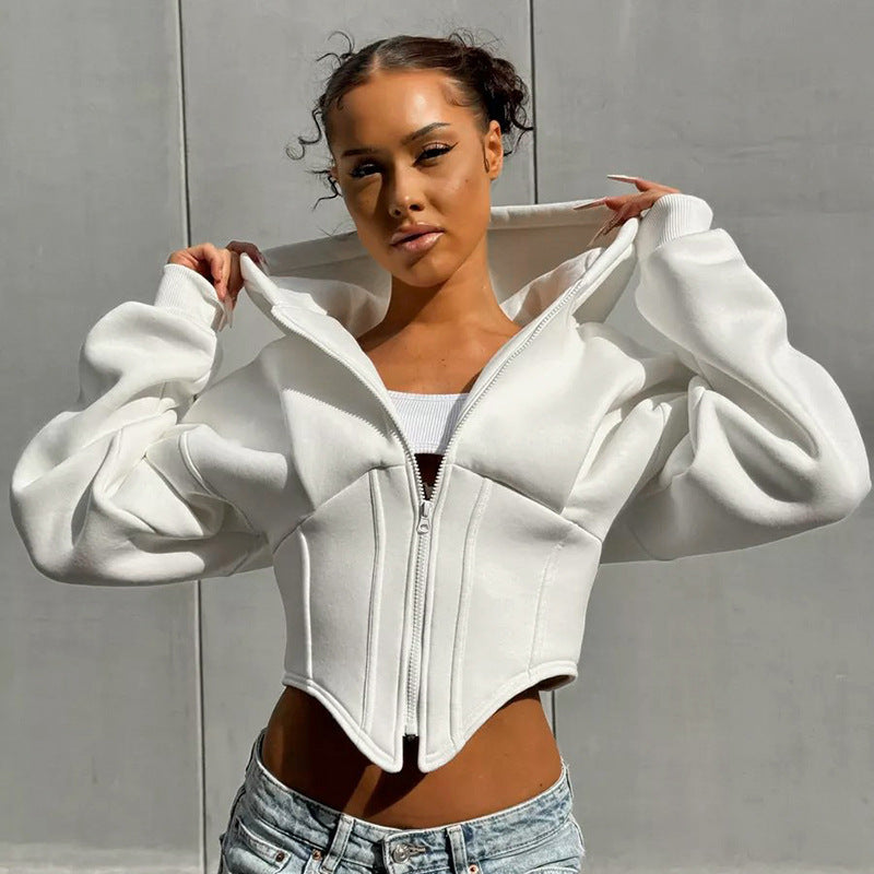 Cropped Hooded Cardigan Jacket