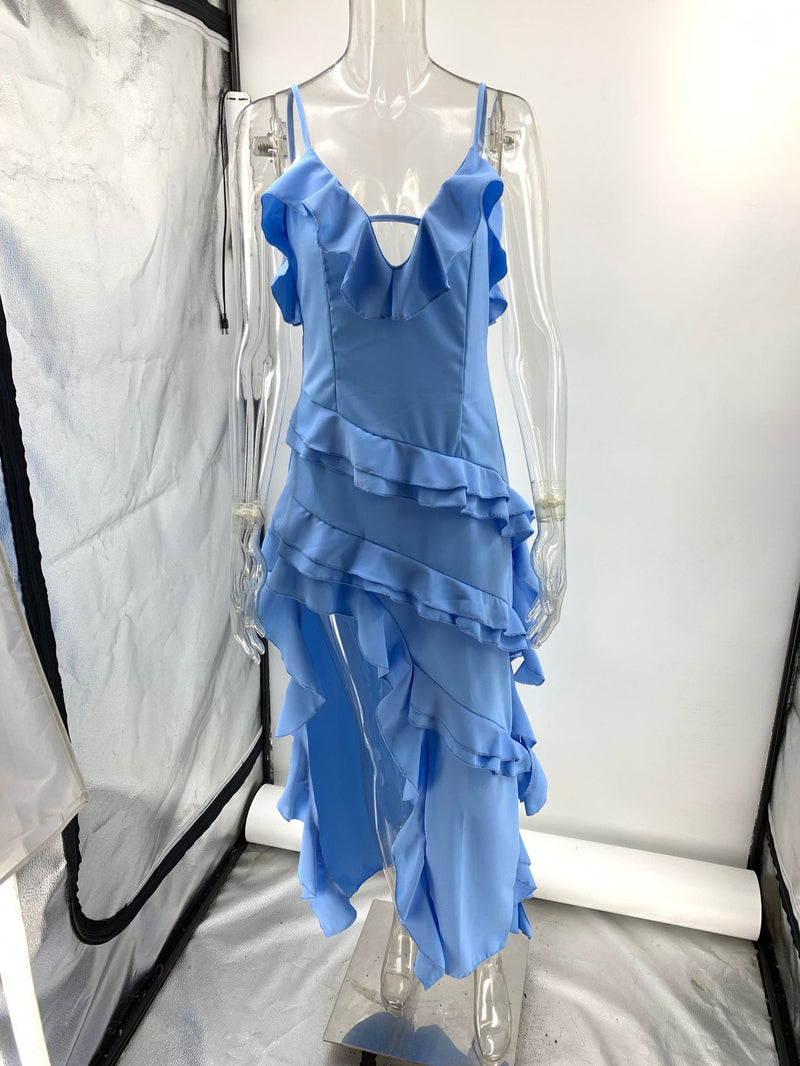 Sexy Sling Irregular Asymmetric Solid Color Dress