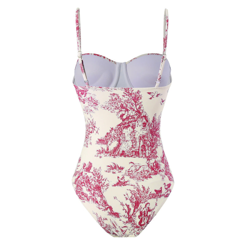 Retro Lace-Up One-Piece Swimsuit with Bag