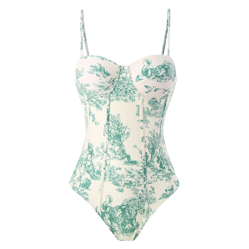 Retro Lace-Up One-Piece Swimsuit with Bag