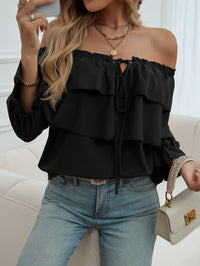 Loose Pleating Off-Shoulder Bishop Sleeves Top