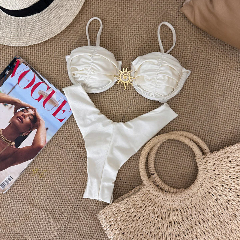 Solid Color Push-Up Bikini Set