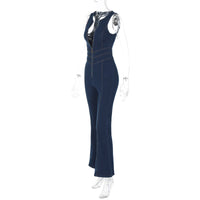 Women Clothing Summer Slim Fit Slimming Fashionable Backless Retro High Waist Denim Jumpsuit