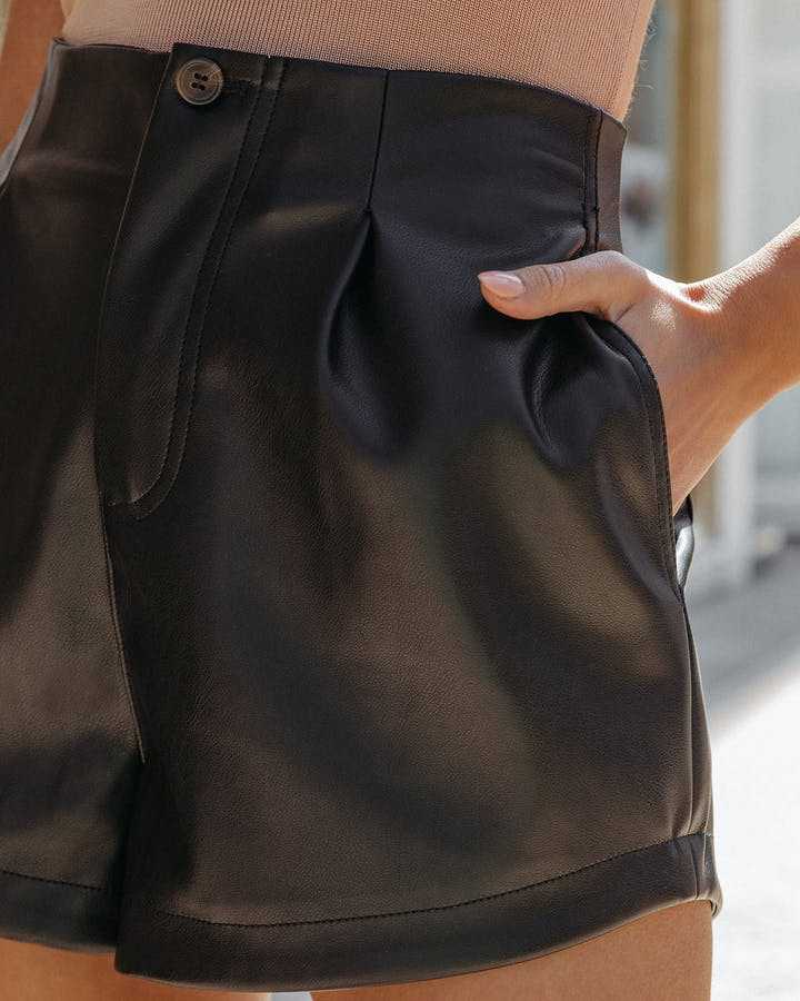 Spring Summer Solid Color High Waist Leather Shorts Women