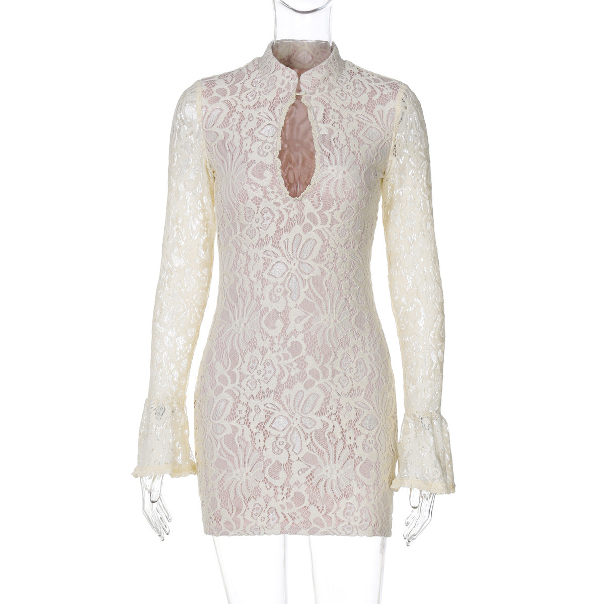 Lace Cutout Long Sleeve Mini Dress
