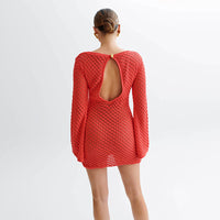 Spring Summer Beach Dress Women Solid Color Sexy Knitted Beach Bikini Swimsuit Blouse Sun Protective Clothing