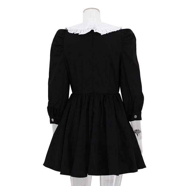 Spring Autumn French Black White Contrast Dress