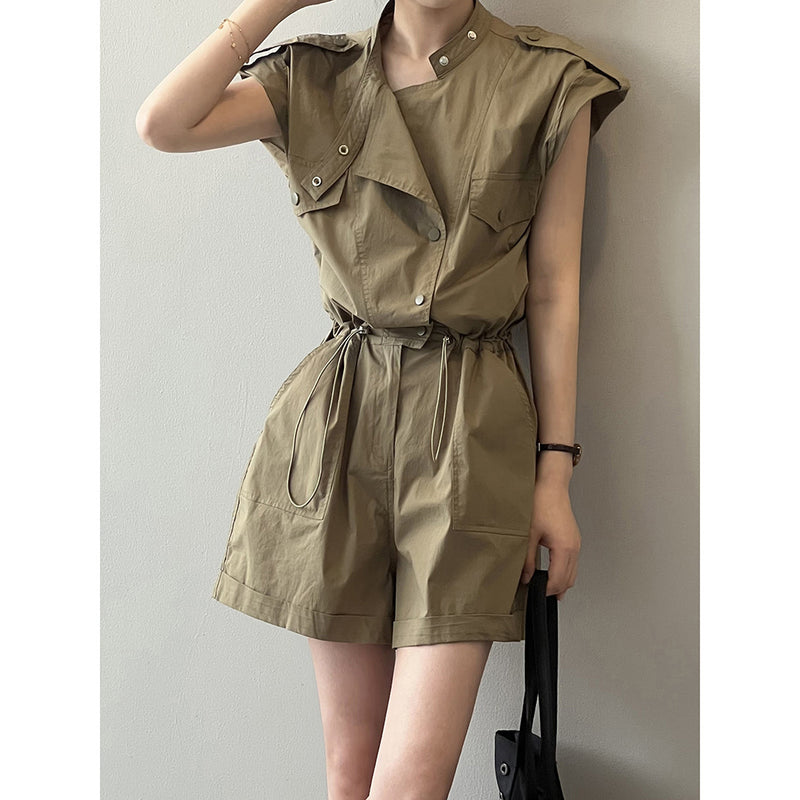 High-Waist Drawstring Cargo Overalls