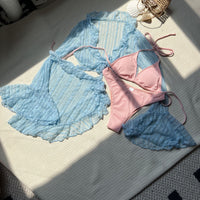 Lace Mesh Four-Piece Swimsuit Bikini 3 Piece-Set