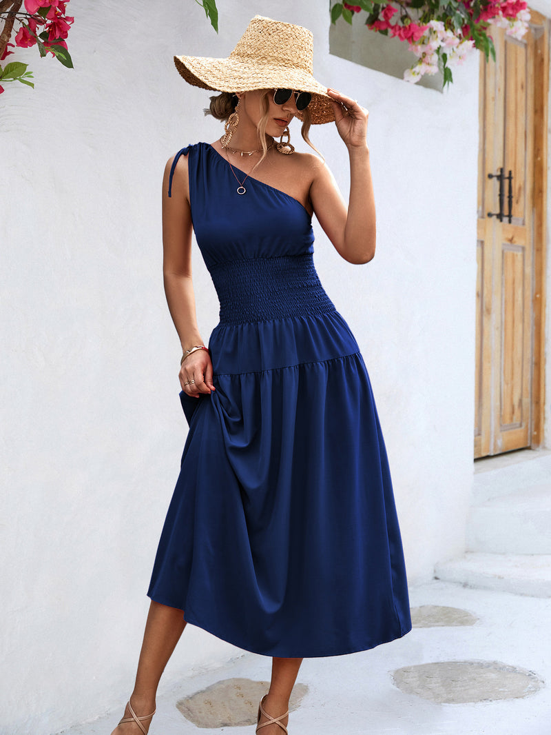 Summer Women Clothing Shoulder Smocking Dress