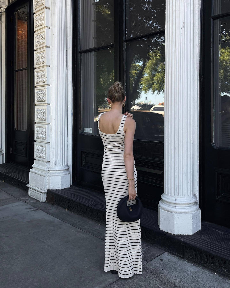 Striped Contrast Color Beach Vacation Dress