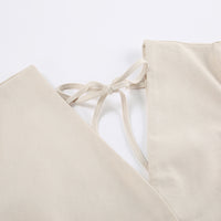 French Beige Cotton Linen Puff Sleeve Dress