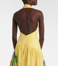 Printed Halter Backless Swing Maxi Dress