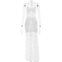 Summer Elegant Halter Lace Maxi Dress Sexy Sleeveless Backless Slim Fit Dress Women