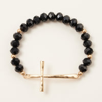 Beaded Cross Bracelet – Colorful Crystal Stretch Jewelry with Gold or Silver Cross Charm