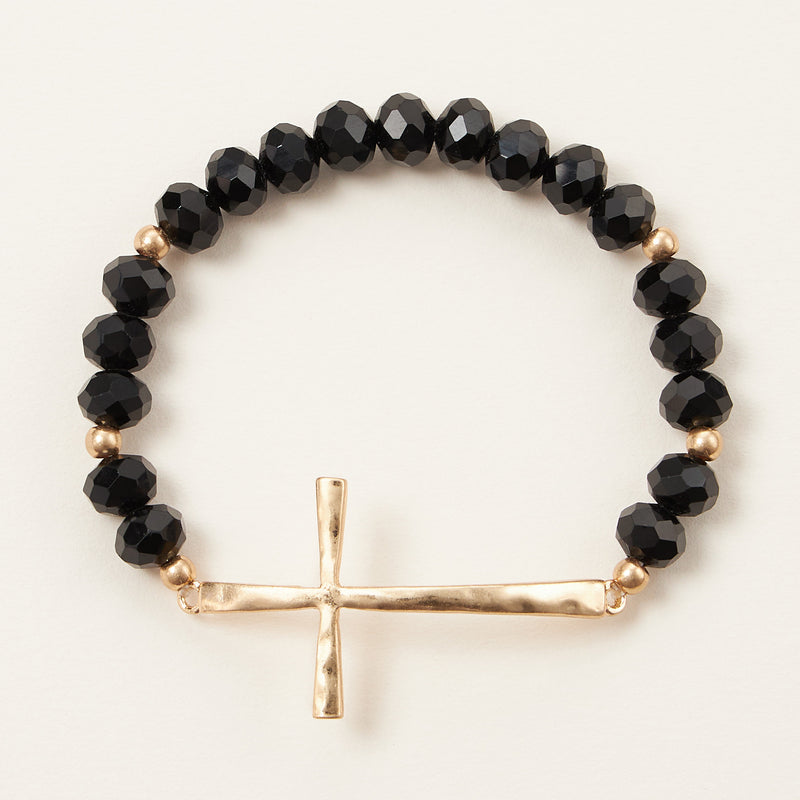 Beaded Cross Bracelet – Colorful Crystal Stretch Jewelry with Gold or Silver Cross Charm