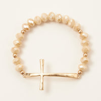 Beaded Cross Bracelet – Colorful Crystal Stretch Jewelry with Gold or Silver Cross Charm