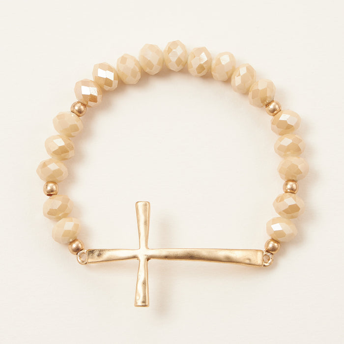 Beaded Cross Bracelet – Colorful Crystal Stretch Jewelry with Gold or Silver Cross Charm