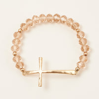 Beaded Cross Bracelet – Colorful Crystal Stretch Jewelry with Gold or Silver Cross Charm