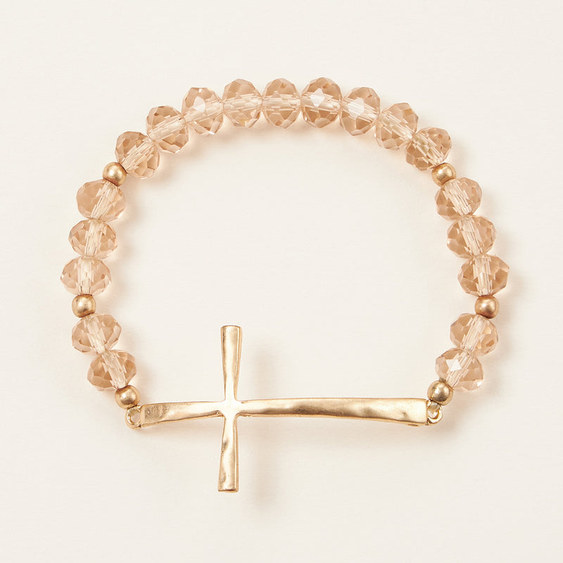 Beaded Cross Bracelet – Colorful Crystal Stretch Jewelry with Gold or Silver Cross Charm