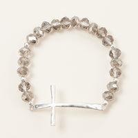 Beaded Cross Bracelet – Colorful Crystal Stretch Jewelry with Gold or Silver Cross Charm