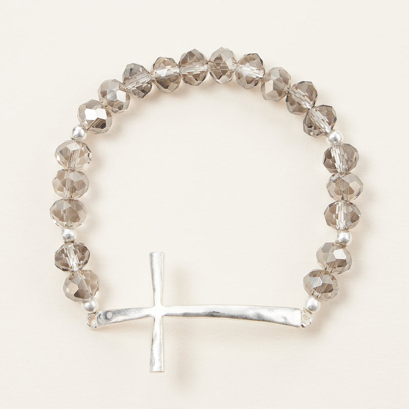 Beaded Cross Bracelet – Colorful Crystal Stretch Jewelry with Gold or Silver Cross Charm