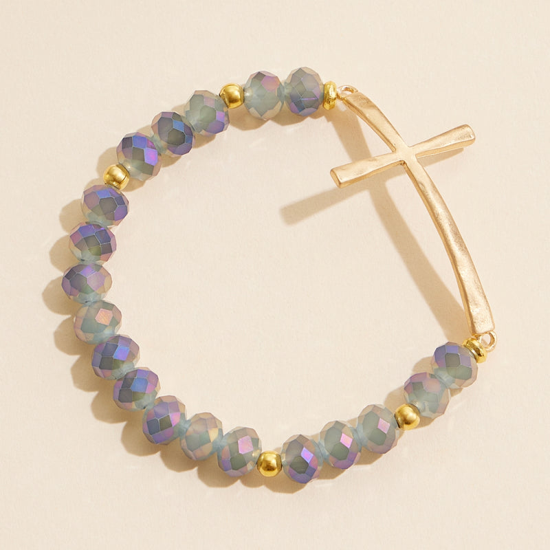 Beaded Cross Bracelet – Colorful Crystal Stretch Jewelry with Gold or Silver Cross Charm
