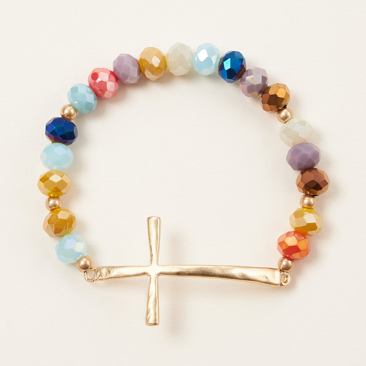 Beaded Cross Bracelet – Colorful Crystal Stretch Jewelry with Gold or Silver Cross Charm