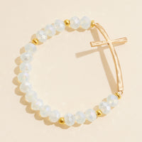 Beaded Cross Bracelet – Colorful Crystal Stretch Jewelry with Gold or Silver Cross Charm
