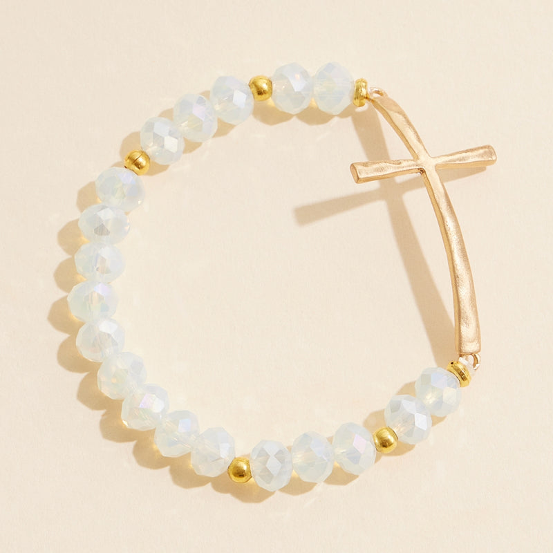 Beaded Cross Bracelet – Colorful Crystal Stretch Jewelry with Gold or Silver Cross Charm
