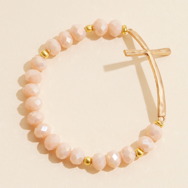 Beaded Cross Bracelet – Colorful Crystal Stretch Jewelry with Gold or Silver Cross Charm