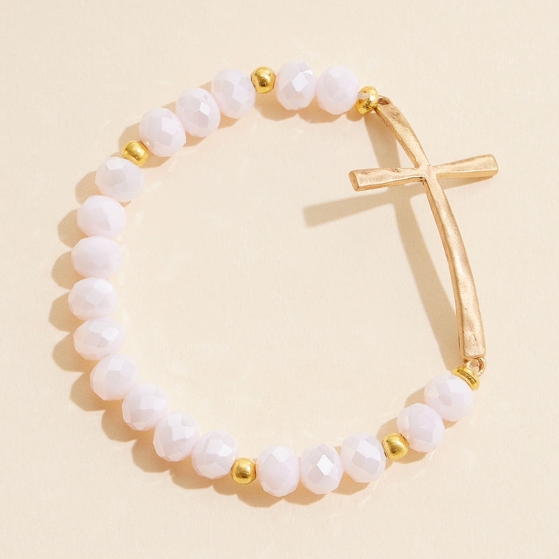 Beaded Cross Bracelet – Colorful Crystal Stretch Jewelry with Gold or Silver Cross Charm