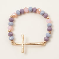 Beaded Cross Bracelet – Colorful Crystal Stretch Jewelry with Gold or Silver Cross Charm