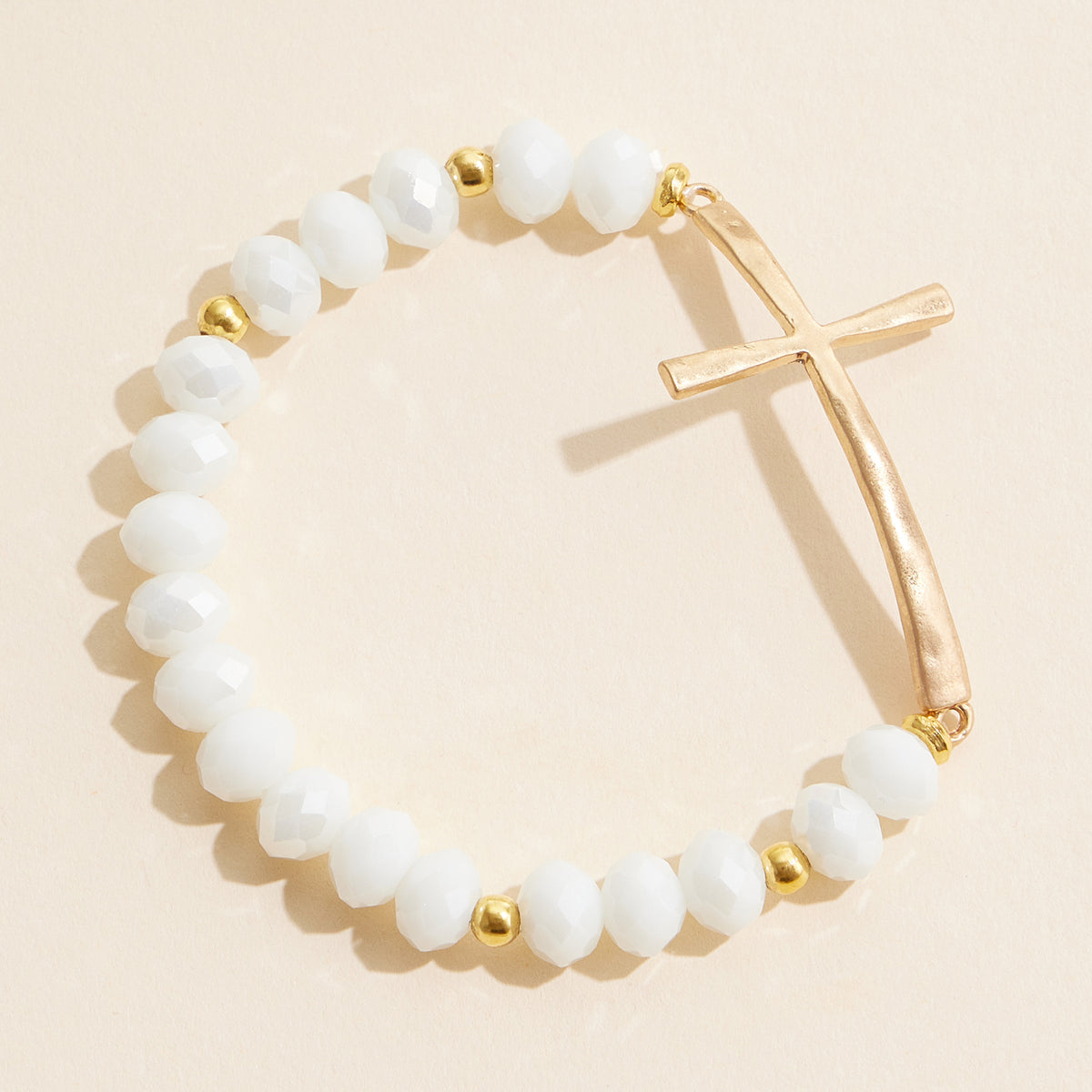 Beaded Cross Bracelet – Colorful Crystal Stretch Jewelry with Gold or Silver Cross Charm