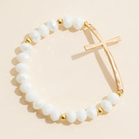 Beaded Cross Bracelet – Colorful Crystal Stretch Jewelry with Gold or Silver Cross Charm