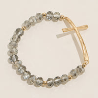 Beaded Cross Bracelet – Colorful Crystal Stretch Jewelry with Gold or Silver Cross Charm