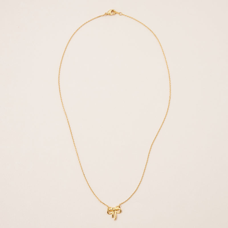 Gold Dainty Bow Pendant Necklace