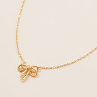 Gold Dainty Bow Pendant Necklace