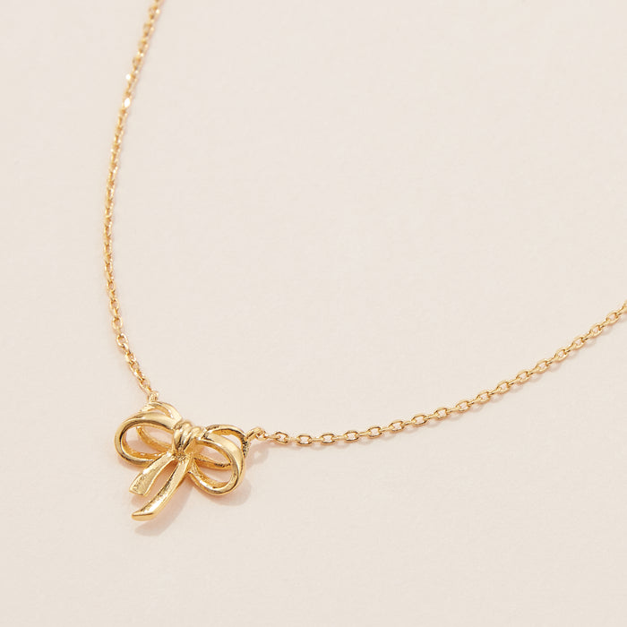 Gold Dainty Bow Pendant Necklace