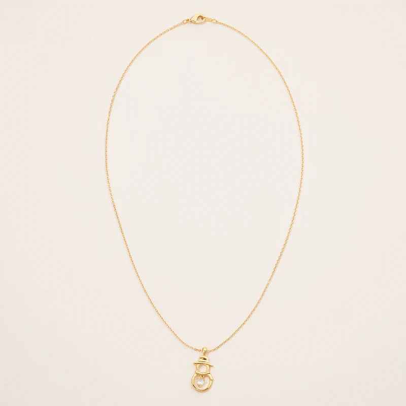 Stainless Steel Snowman Charm Necklace | CZ Holiday Pendant