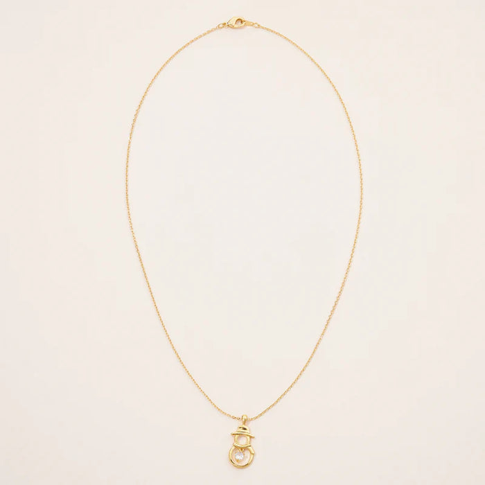 Stainless Steel Snowman Charm Necklace | CZ Holiday Pendant