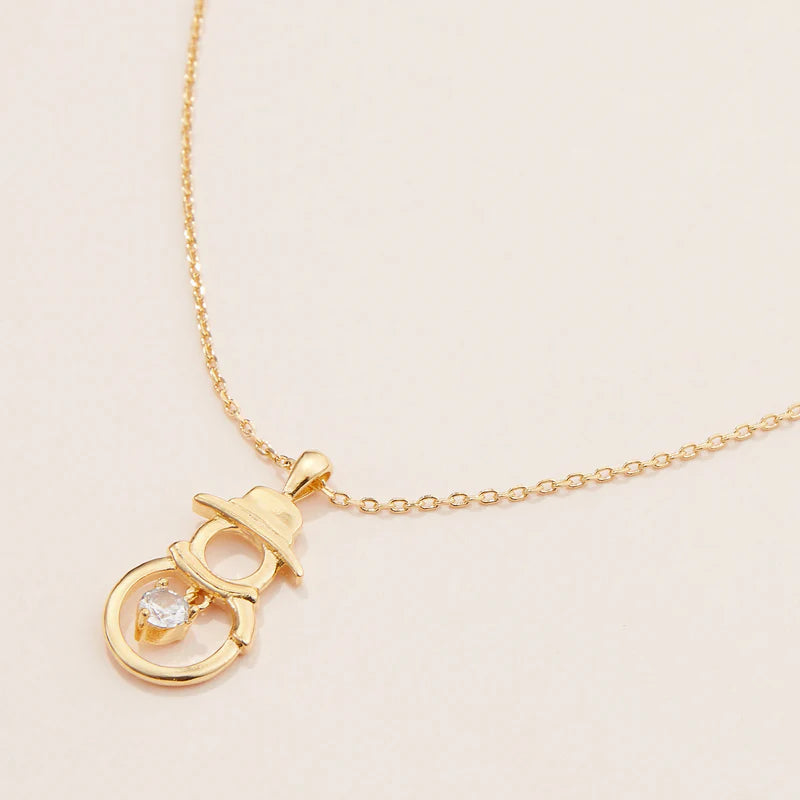 Stainless Steel Snowman Charm Necklace | CZ Holiday Pendant