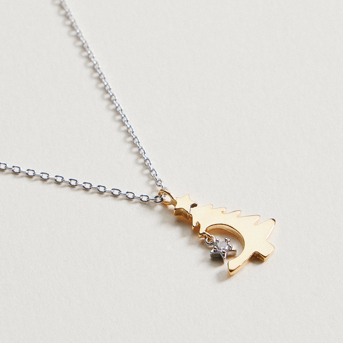 Stainless Steel Christmas Tree Charm Necklace | CZ Holiday Pendant