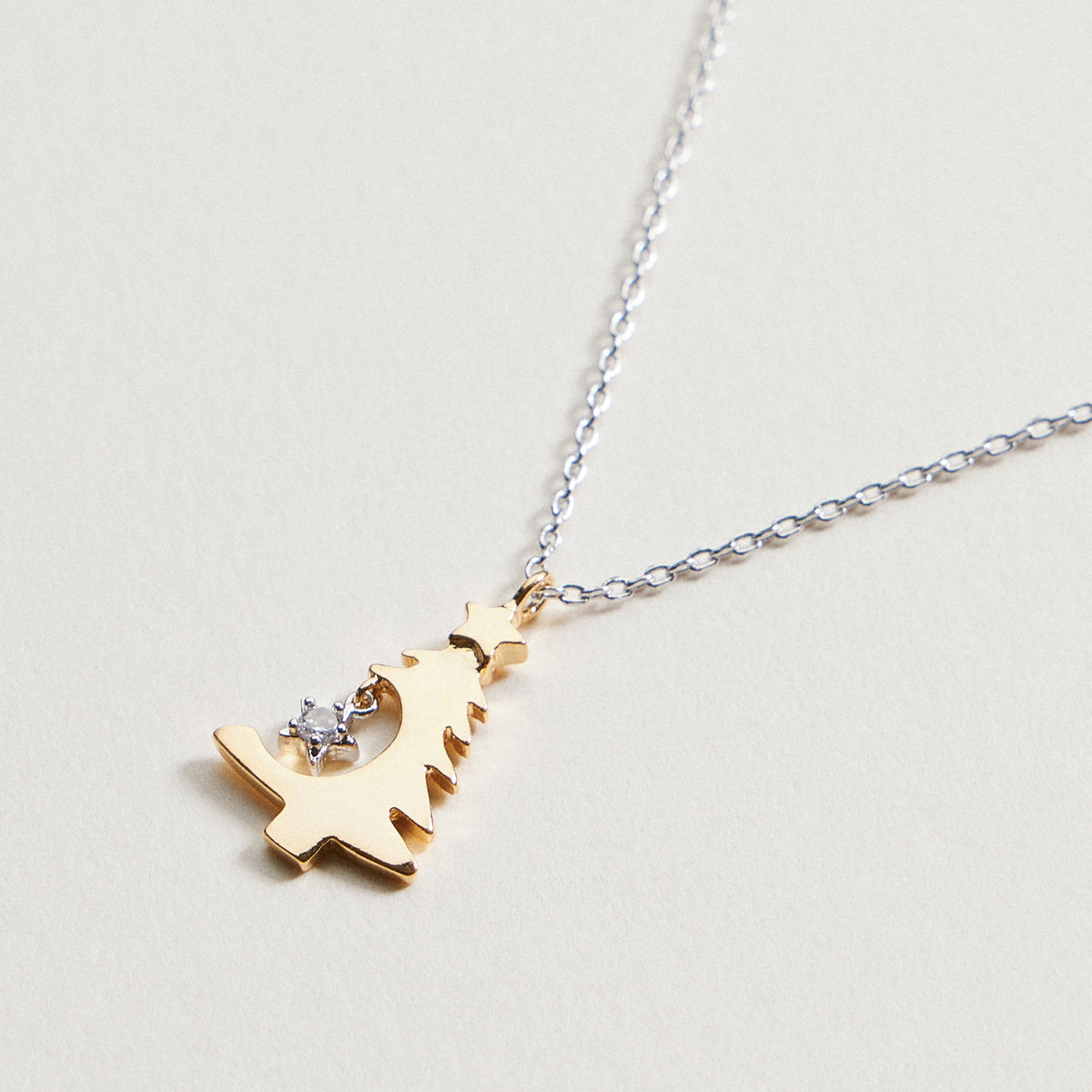Stainless Steel Christmas Tree Charm Necklace | CZ Holiday Pendant